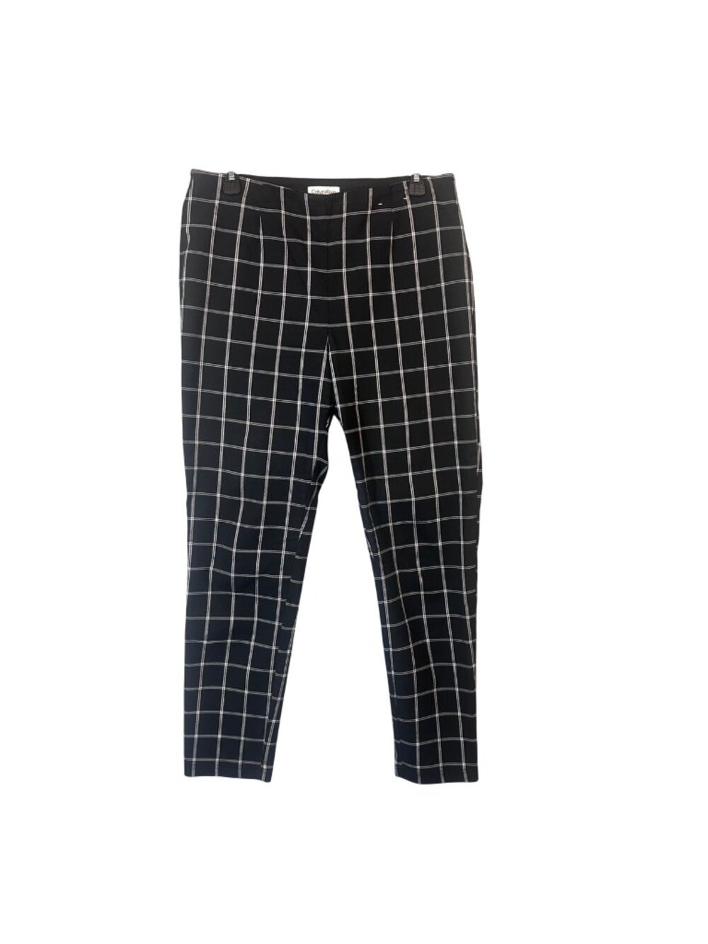 Calvin Klein Womens Black & White Plaid Pants Size 12 Slim Fit Tapered Leg EUC